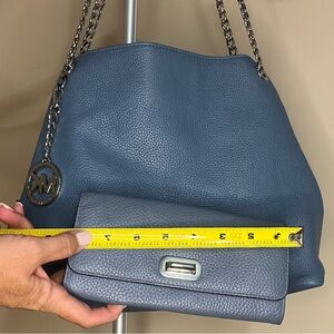 Michael Kors Steel Blue Pebbled Leather Shoulder Bag with Chain Strap